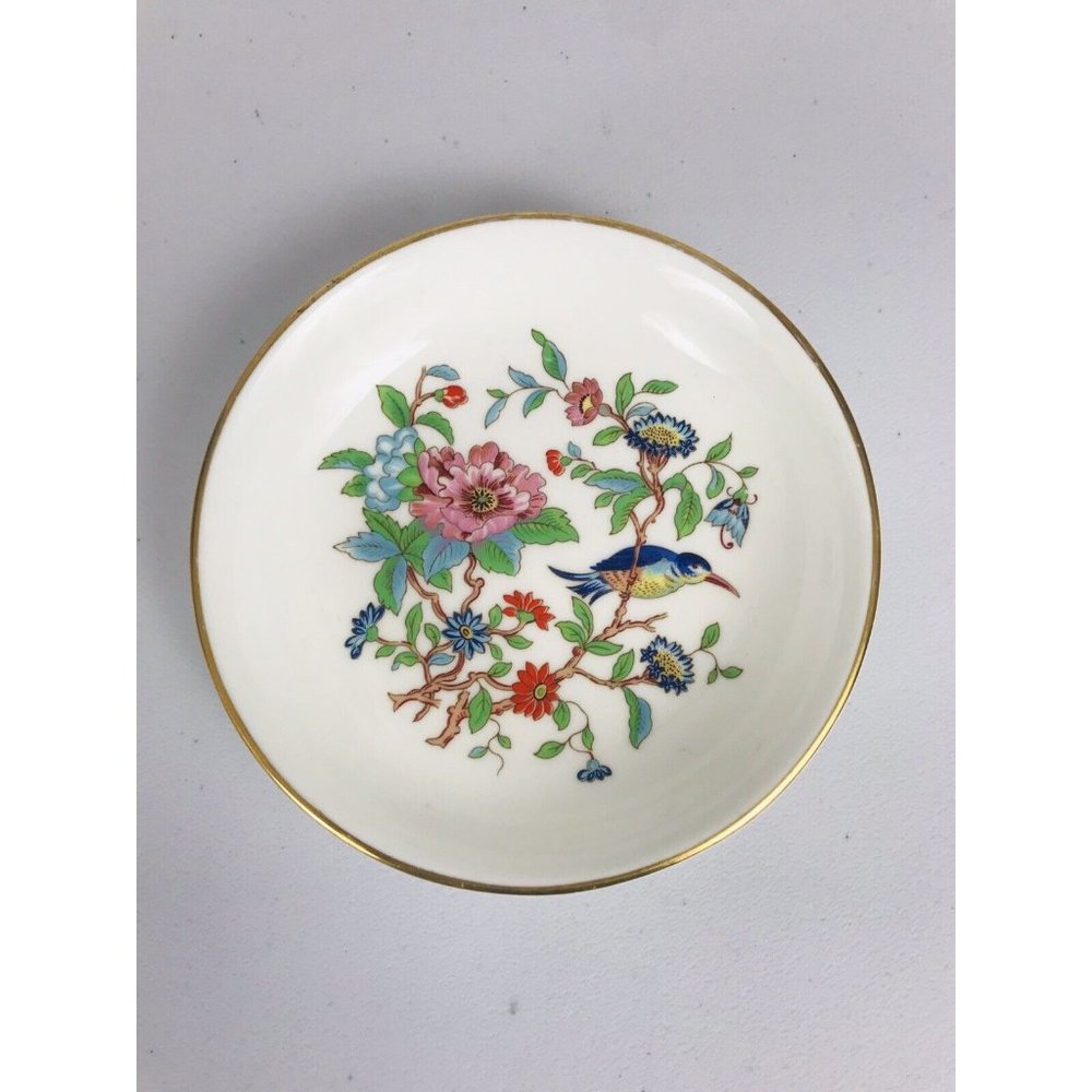 Aynsley Pembroke Floral Bird Teal Blue Saucer Dish Gold Trim Dish